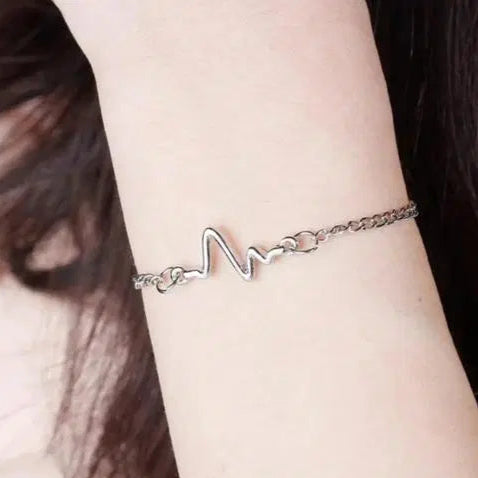 Alloy Silver Plated Uni-Sex Heart Beat Bracelet