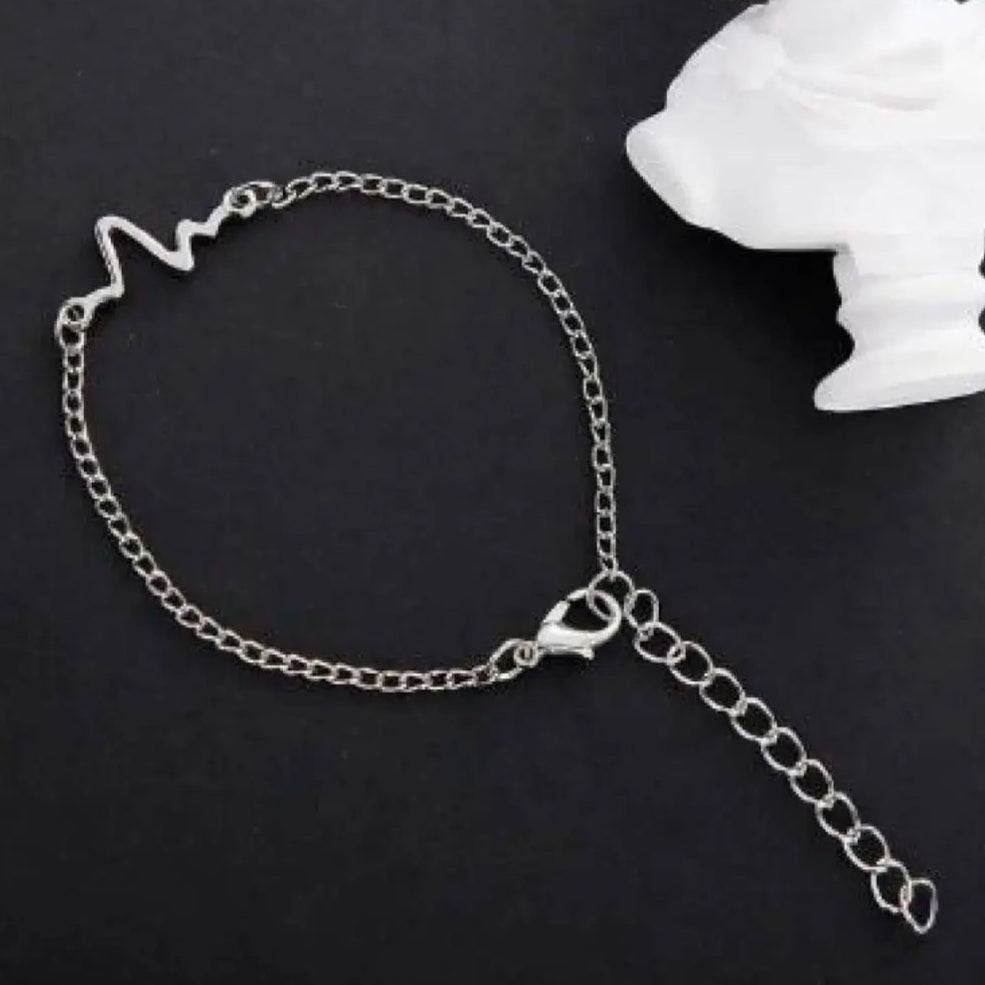 Alloy Silver Plated Uni-Sex Heart Beat Bracelet