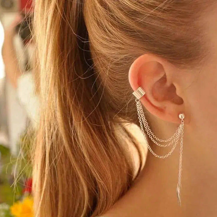 Silver Leaf Chain Drape Earring