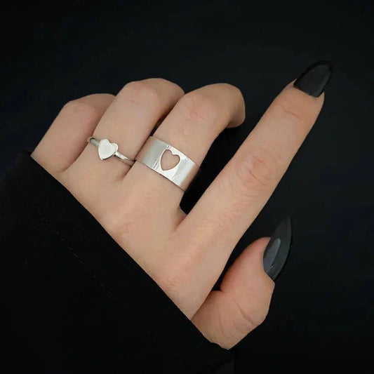 2 Pcs Trendy Couple Heart Rings