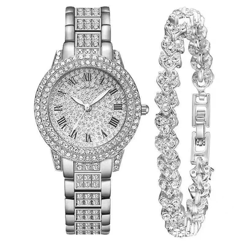 Women's Diamond Artificial Set - Roman Watch - Silver